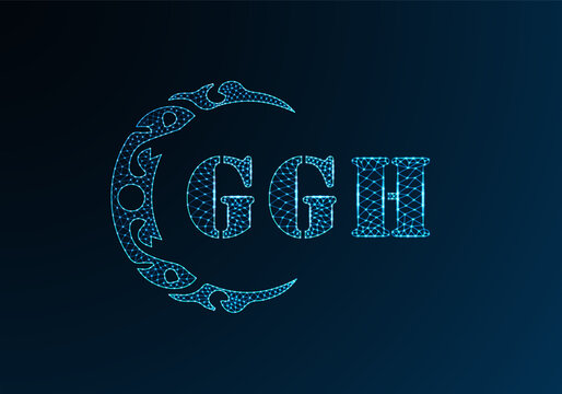 Low poly letter logo GGH design. GGH letter logo low poly vector design on blue color gradient background. GGH logo low poly design