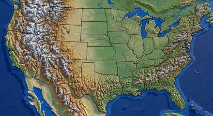United states topographic map physical geography usa states and territories