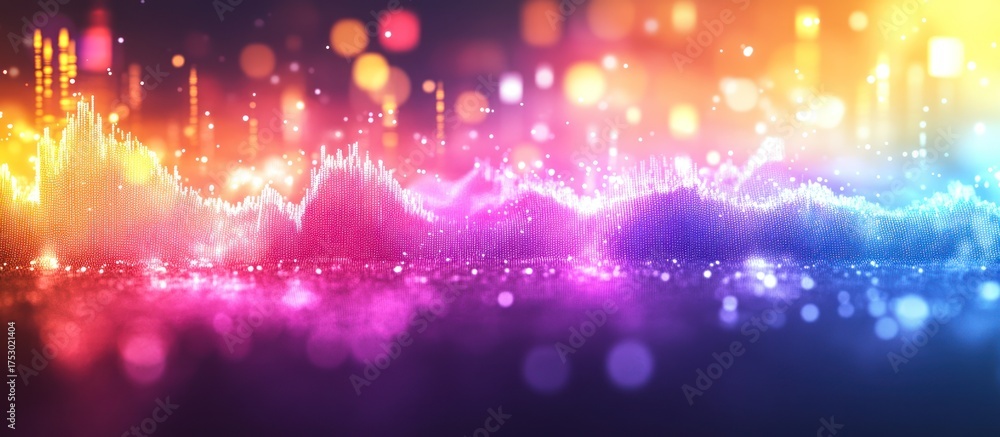 Wall mural abstract colorful wave background with bokeh lights.