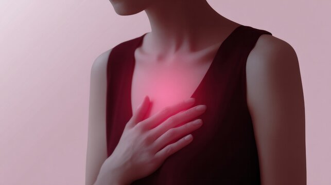 A pensive East Asian woman touches her heart, evoking metaphorical healing during World Heart Day reflections