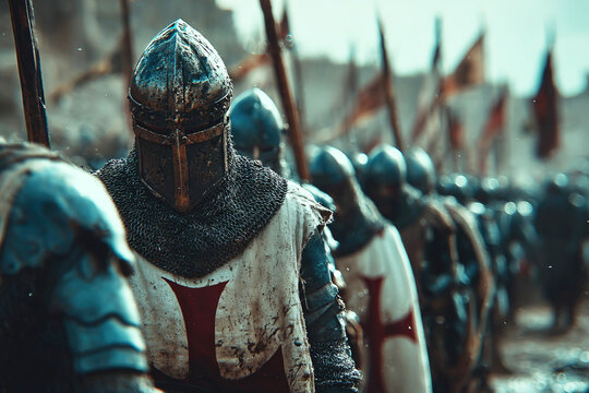 March of the crusader knights in preparation for battle against the saracens