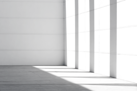 Interior corner view with grid-like windows casting shadows