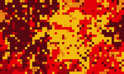 Abstract pixel art background in fiery red and gold hues.  Perfect for technology, energy, or design projects needing a vibrant, dynamic feel.