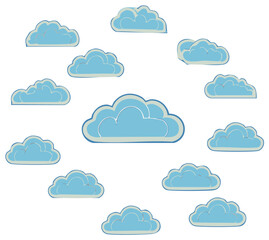 Obraz premium Cartoon clouds in various shapes and sizes, whimsical sky elements.