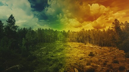 divided vision of a forest with and a forest are trees generative ai