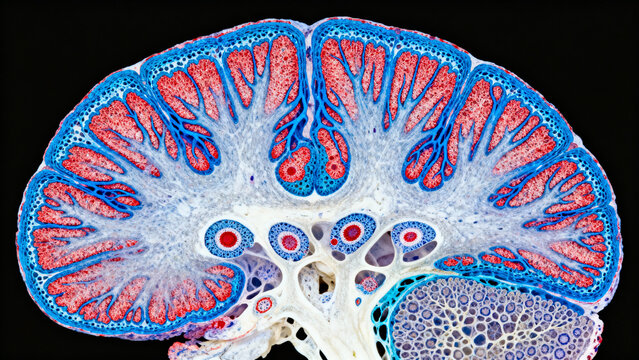Microscopic view of the hippocampus showing its distinct anatomical layers, including the dentate gyrus, hippocampus (CA1, CA2, CA3), and the subiculum. 