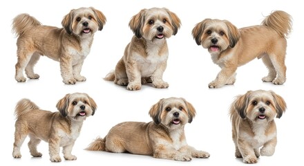 Multiple poses of a playful Shih Tzu dog on white background  