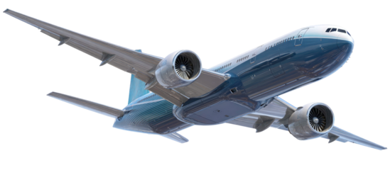 Detailed 3d rendering of a passenger airplane flying on transparent background