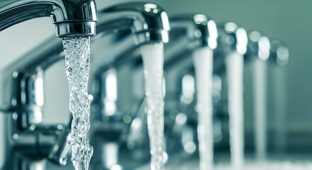 Flowing water from chrome faucets liquid