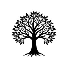 Silhouette of a leafy tree design on transparent background