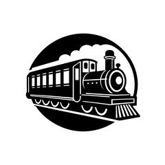 Vintage train with smoke in circle on transparent background silhouette