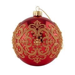 Red and Gold Christmas Ornament on Black Backdrop Radiating Festive Cheer and Classic Elegance