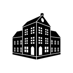 Silhouette of a complex building on transparent background