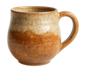 A unique handmade pottery mug, ideal for showcasing on open shelving in a modern space.