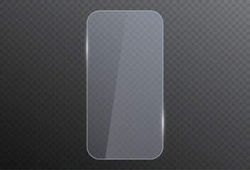 Vector glass banner PNG with soft reflection and glossy transparency. Realistic acrylic plate with white shine and smooth glare.