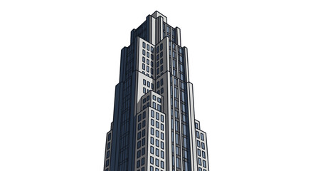 Obraz premium Modern Art Deco Skyscraper Architecture Isolated on White Background