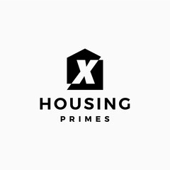 Fototapeta premium letter x house home mortgage real estate living logo vector icon illustration