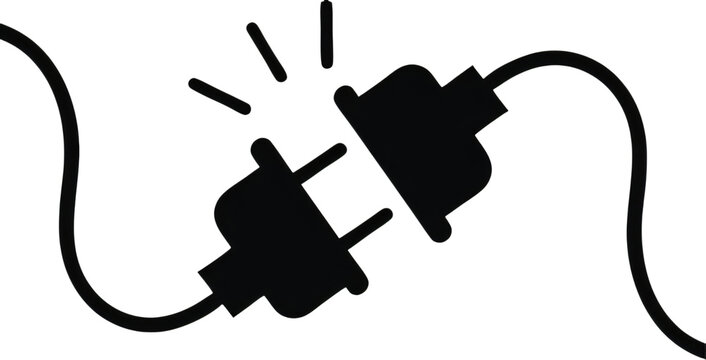 Unplugged electrical plug with sparks, disconnecting technology concept