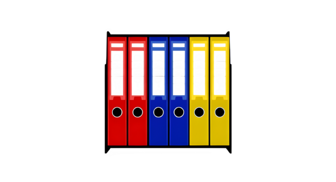 Row of colorful office binders on a black background