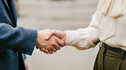 Closeup of a handshake between two people in business attire, symbolizing agreement and partnership in a professional setting - Powered by Adobe