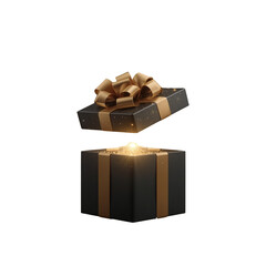 Mysterious present: A gift box emits golden light on a black background render