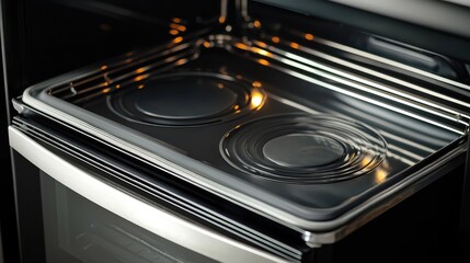 A double oven range with digital controls and simmer burners