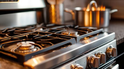 A double oven range with digital controls and simmer burners