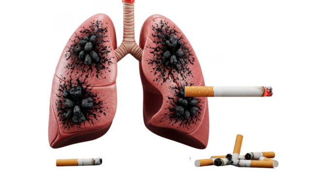 Diseased lungs with cigarettes showcase harmful effects