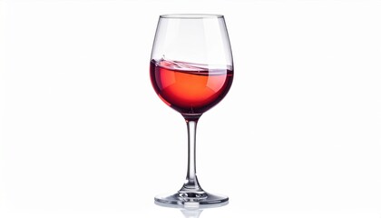 A clear glass filled with red wine, isolated on a white background, showcasing reflections and shadows.