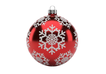 Red Christmas Ornament with White Snowflake Pattern isolated on a transparent background decoration