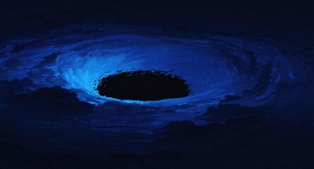 Deep space cosmic vortex with a glowing blue nebula.