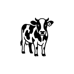 Whimsical Dairy Cow Silhouette with Floral Ear Adornment