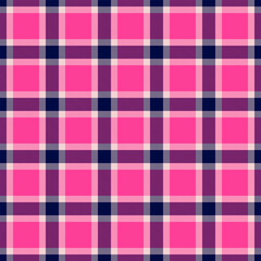Vibrant plaid pattern in pink, purple, and navy. Textile design perfect for backgrounds, fashion, or graphic projects. Creates a classic  modern feel.