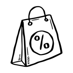 Hand Drawn Black Friday Shopping Bag with Discount Percentage