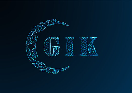 Low poly letter logo GIK design. GIK letter logo low poly vector design on blue color gradient background. GIK logo low poly design