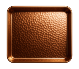 Hammered copper baking sheet for even heat conduction in gourmet kitchens.