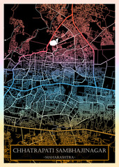 Chhatrapati Sambhajinagar Maharashtra City Map. City downtown abstract travel art, modern background, colorful graphic design, new office banner, art street view paint