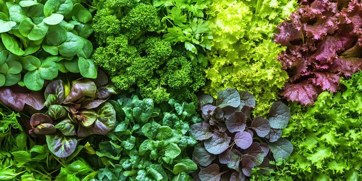 Vibrant assortment of fresh leafy greens showcasing variety in color and texture, ideal for healthy eating or gardening inspiration.