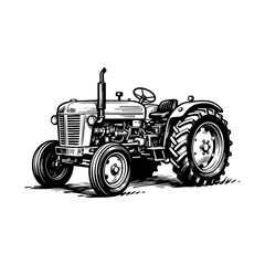 Vintage Farm Tractor Machine Engraving Vector Illustration