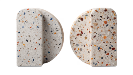 Two terrazzo bookends isolated on transparent background for home decor