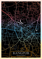 Rangpur Bangladesh City Map. City downtown abstract travel art, modern background, colorful graphic design, new office banner, art street view paint