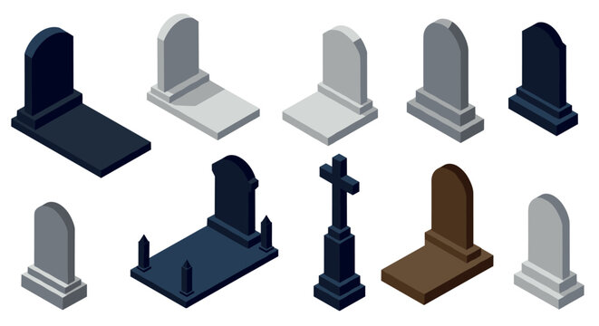 Isometric gravestones set: elegant designs for memorial projects