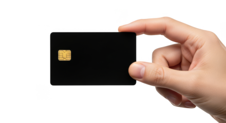 Hand delicately holds a sleek dark card