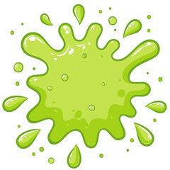 Green Slime Splash with Droplets and Bubbles Cartoon Illustration