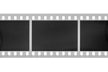 Film strip negative with sprocket holes and frames, representing vintage photography and cinema. Transparent PNG image.