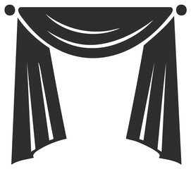 Draped Window Curtain Icon in Black and White, Stage Theatre Style, Drapery, Hanging