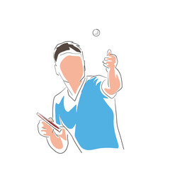 Table tennis player, isolated flat design vector illustration. Line art ping pong clip art. Sports drawing