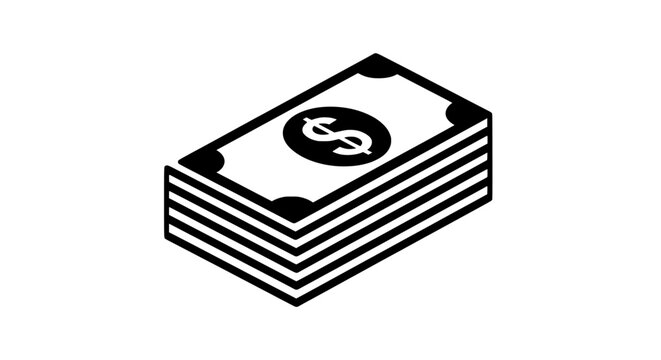 Solid vector icon of cash money stack with dollar sign. Minimalist finance symbol, flat design isolated on white background.