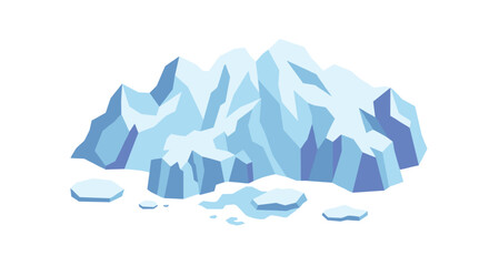 Iceberg in minimalist style with floating ice fragments on white background