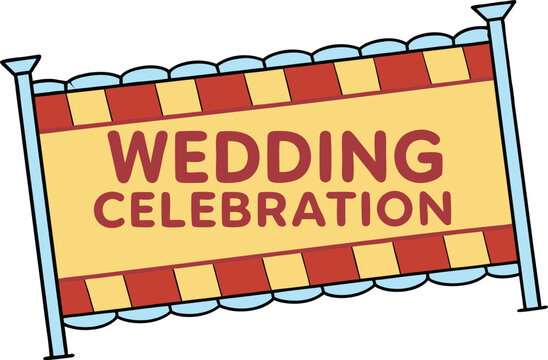 Festive wedding celebration banner announces joyous event with vibrant colors and celebratory design elements